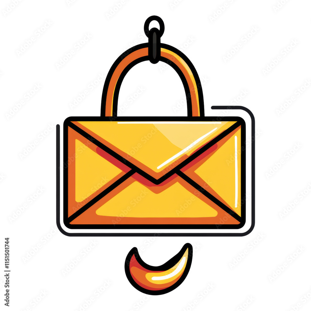 Phishing Hook Icon with Mail Envelope, digital graphic, transparent background, symbolizes online security threats and email scams Phishing Hook Icon with Mail Envelope, digital graphic, transparent background, symbolizes online security threats and email scams