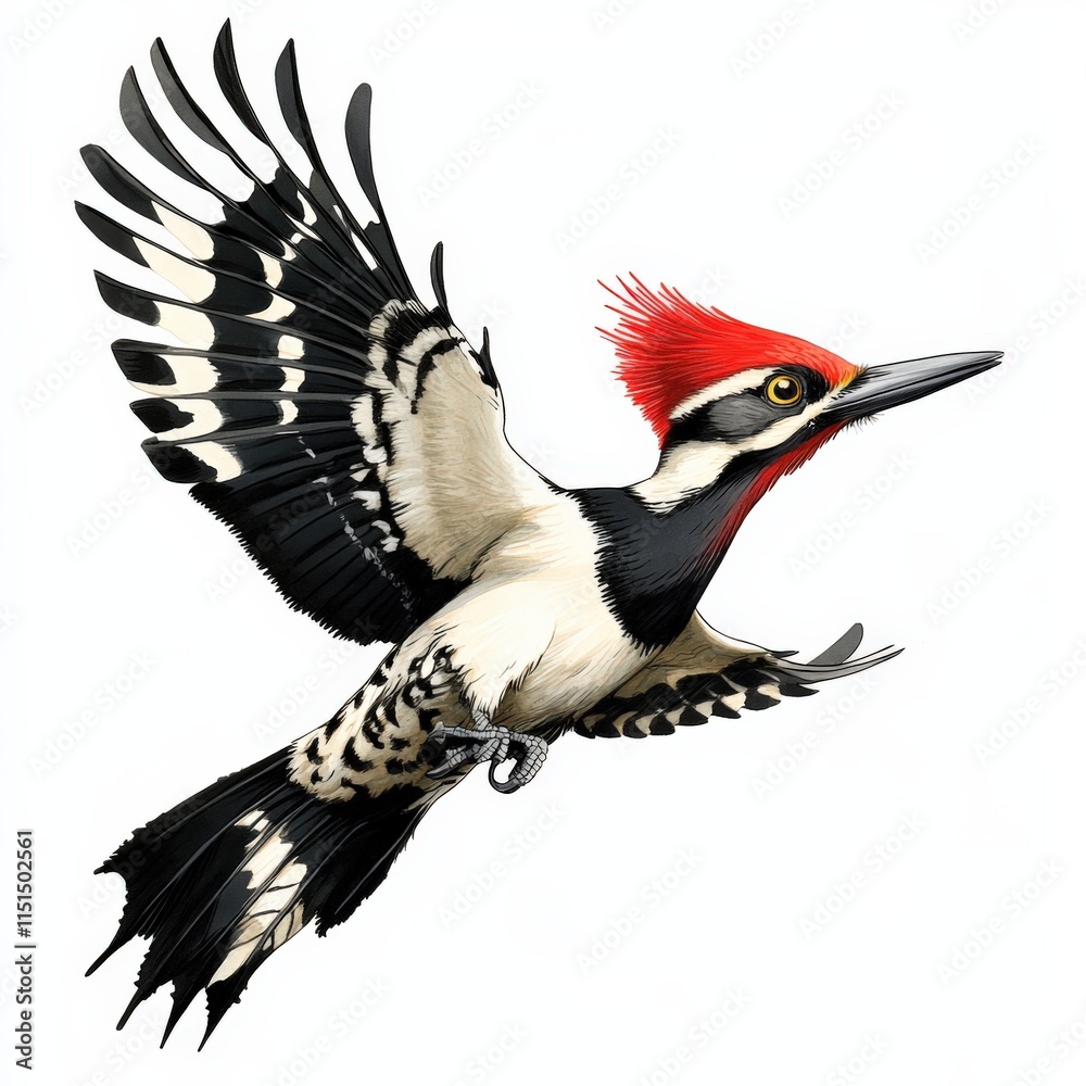 Fototapeta premium a woodpecker in flight against a white background