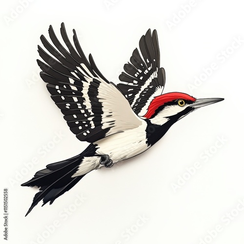 a woodpecker in flight against a white background photo