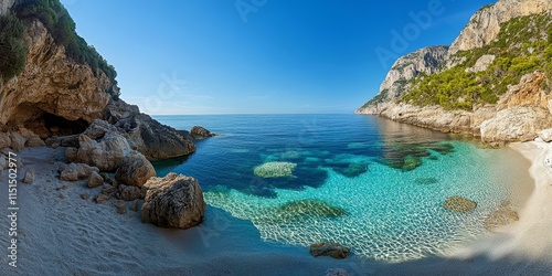 Breathtaking Cala Mariolu captured on a clear day, showcasing its stunning scenery and natural beauty. Experience the allure of Cala Mariolu in this captivating image. photo
