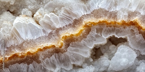 Macro detail of a scolecite needle geode, featuring a textured background. This close up showcases the raw, rough, and unpolished beauty of the semi precious gemstone scolecite. photo