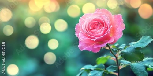 Delicate pink rose surrounded by a vibrant green bokeh background, creating a stunning visual of pink rose beauty that captures attention and enhances any floral collection featuring pink rose