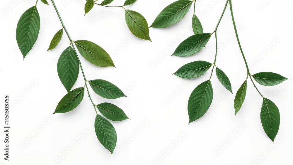 Fototapeta premium Minimalist White Background Leaves Banner - Bright, Sharp Photos