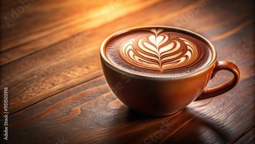 Creamy mocha art graces a simple cup, autumn's cozy beverage, a minimalist coffee aesthetic.