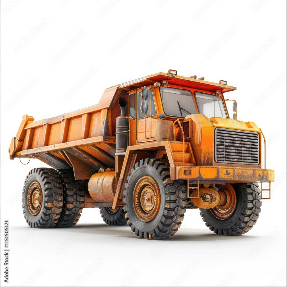 A large powerful and rugged orange dump truck used for heavy duty construction mining and industrial transportation A large powerful and rugged orange dump truck used for heavy duty construction mining and industrial transportation