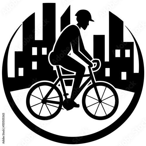 Cyclist silhouette in the city flat design
