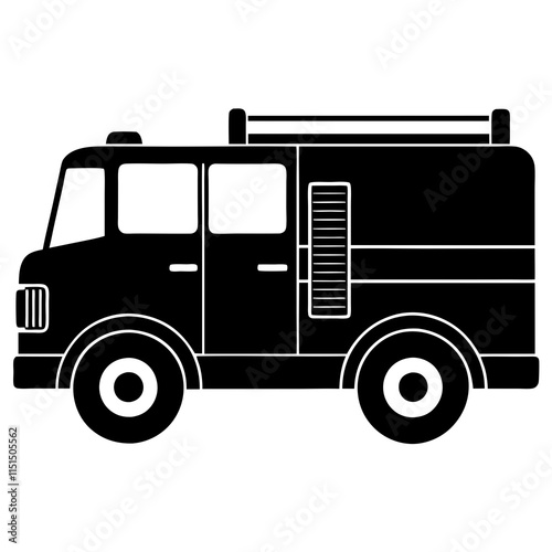 Fire truck silhouette on white background