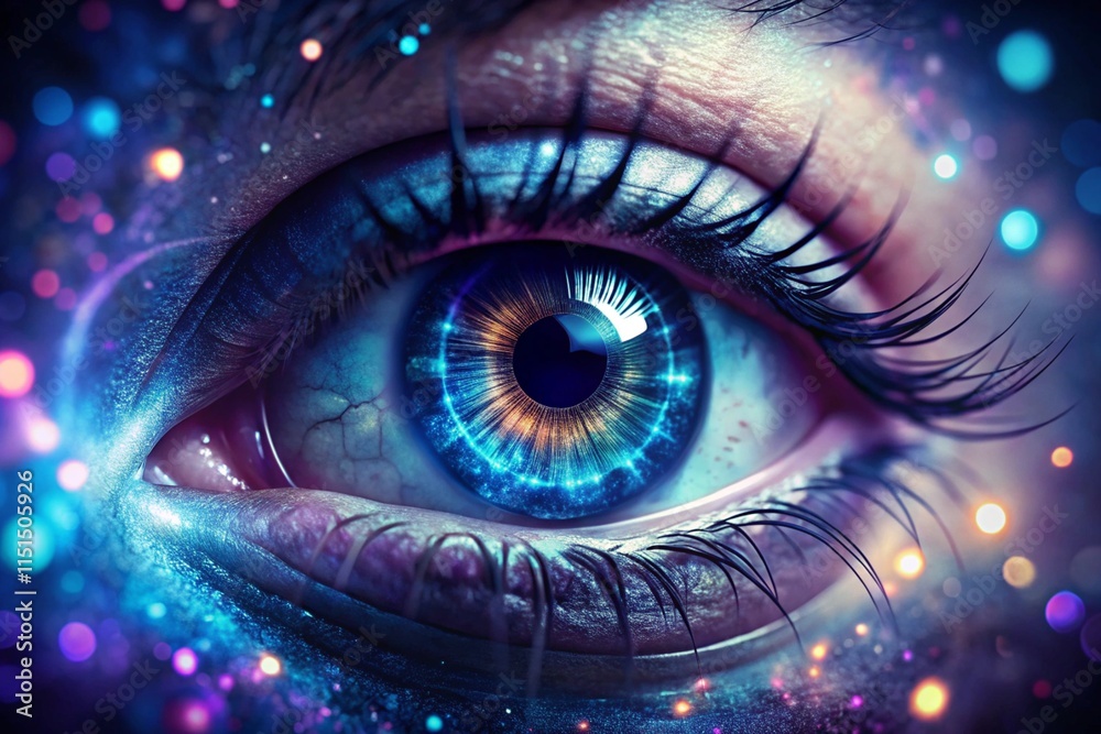 Mesmerizing View of a Radiant Eye Featuring Hypnotic Cosmic Details and Celestial Lights - Wallpaper Background. Mesmerizing View of a Radiant Eye Featuring Hypnotic Cosmic Details and Celestial Lights - Wallpaper Background.