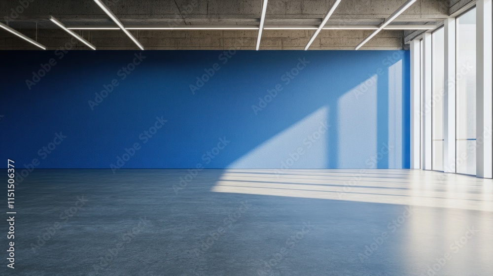 Obraz premium Vast Empty Blue Room with Sunlight Streaming Through Windows