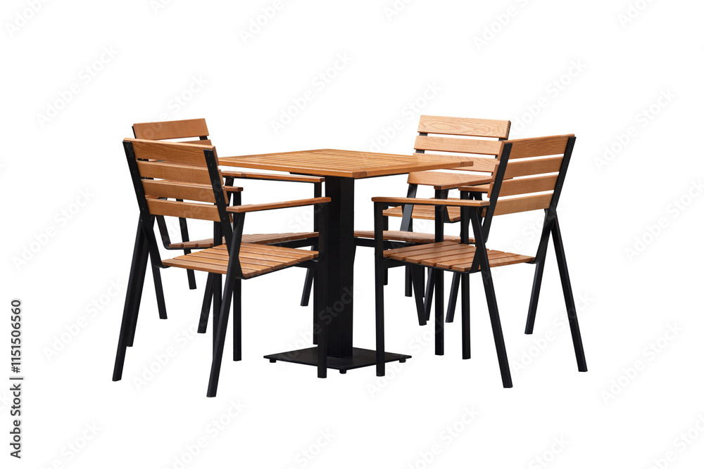 wooden square table and four chairs isolated on white background. Outdoor furniture set wooden square table and four chairs isolated on white background. Outdoor furniture set