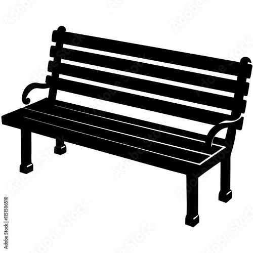 Park bench silhouette on white background