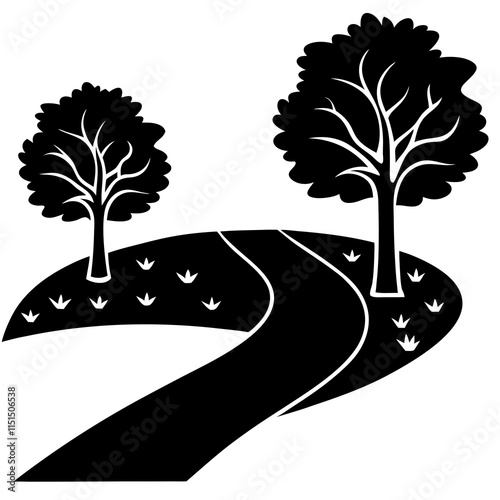 Park path silhouette on white background