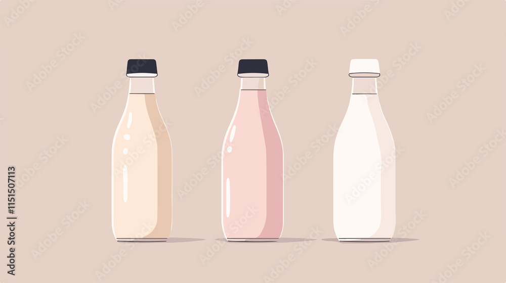 Cartoon Milk Bottles Flat Vector Illustration Cartoon Milk Bottles Flat Vector Illustration