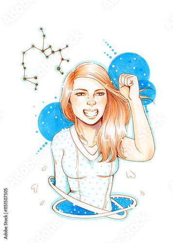 Zodiac Sagittarius girl character horoscope sign marker design illustration