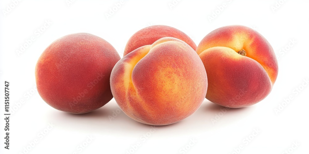 Fresh peaches displayed on a clean white background, highlighting the vibrant colors and textures of peaches, creating an appealing and bright visual of these delicious fruits. Fresh peaches displayed on a clean white background, highlighting the vibrant colors and textures of peaches, creating an appealing and bright visual of these delicious fruits.