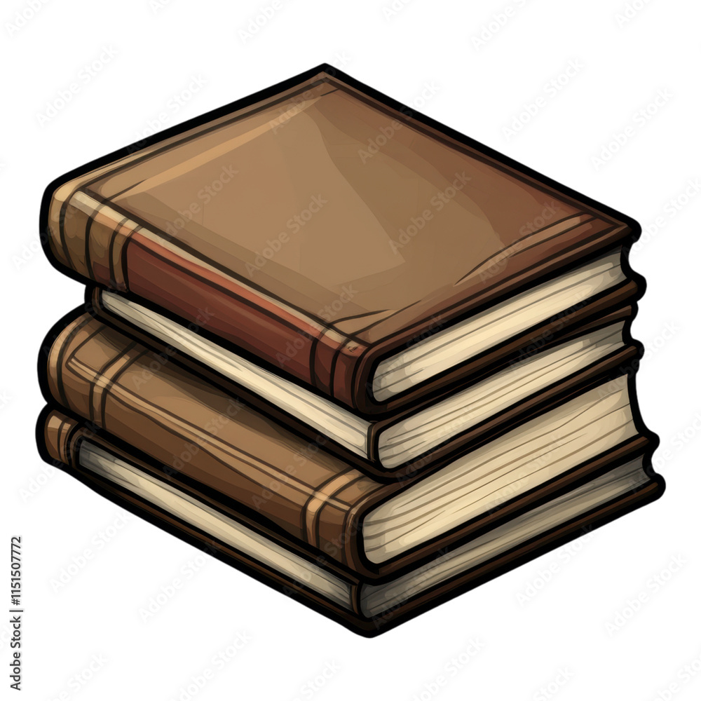 Flat design icon of a stack of books, transparent background, ideal for educational content and digital resources.