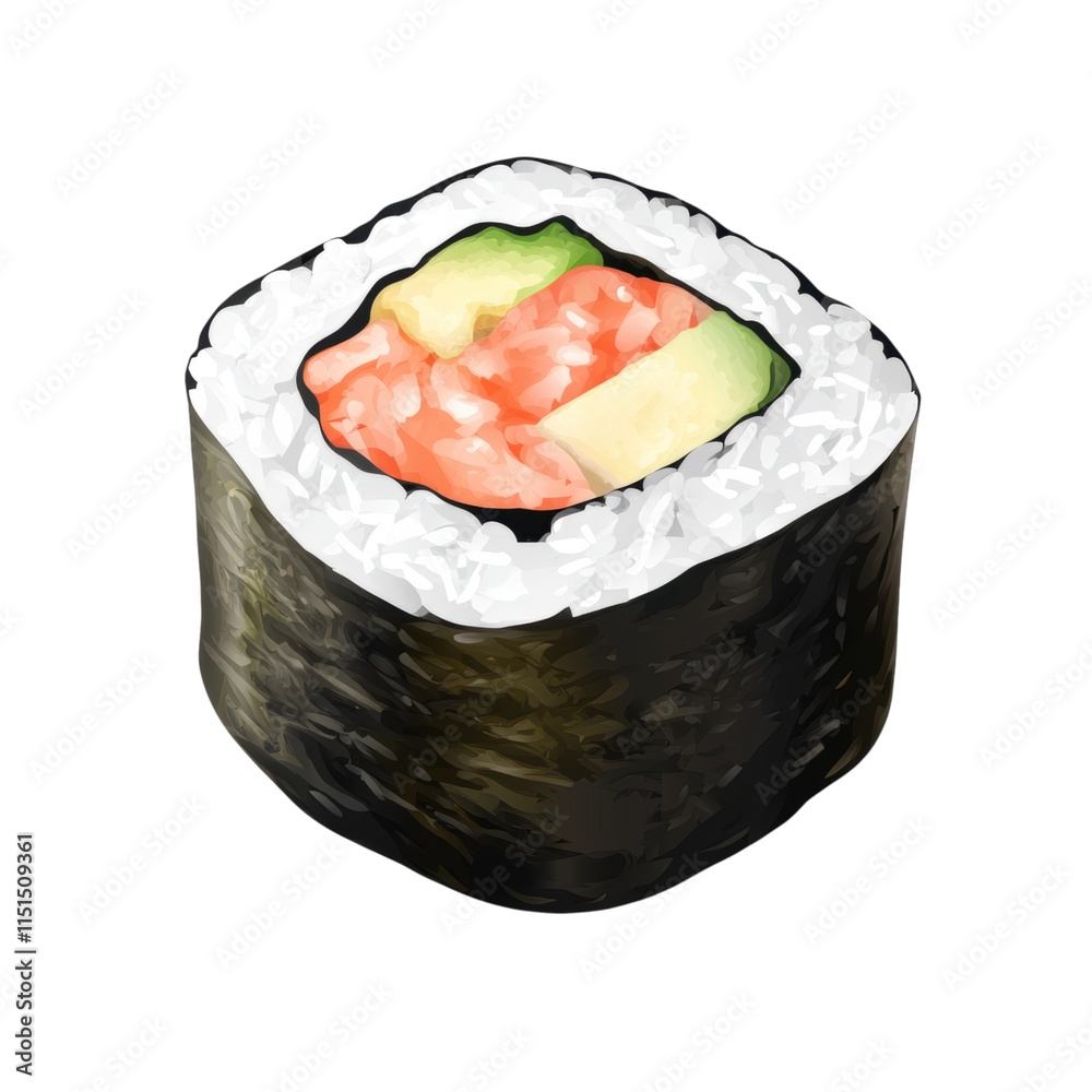 Sushi Roll Icon, vibrant sushi roll design featuring rice and seaweed, ideal for culinary themes or food-related projects