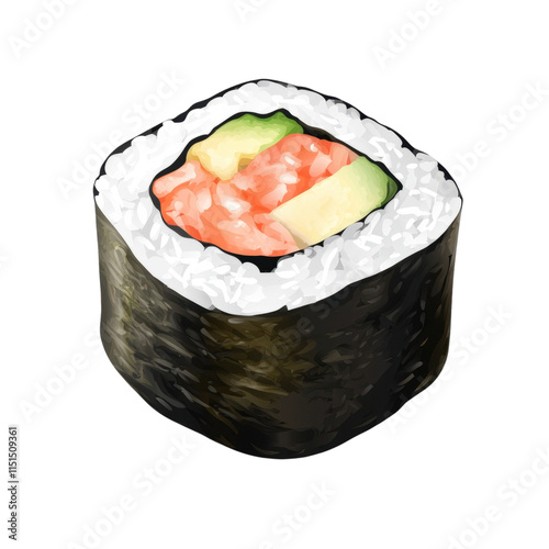 Obraz na płótnie Sushi Roll Icon, vibrant sushi roll design featuring rice and seaweed, ideal for culinary themes or food-related projects w salonie