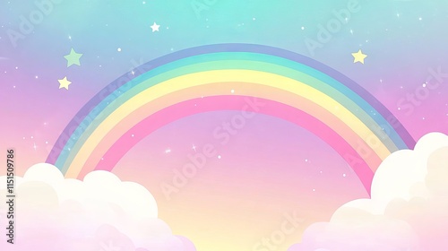 Abstract kawaii colorful rainbow sky background with soft pastel gradients and comic graphics – ideal for wedding card designs and presentations