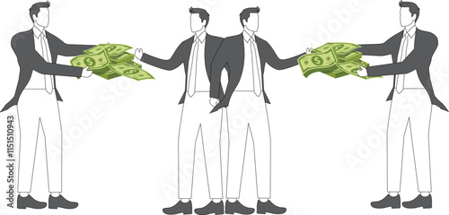 Paying double wages or giving double money, greed and lust, double work for double wages, one person splitting into two and claiming both