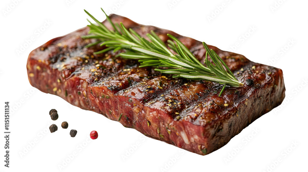 grilled steak with rosemary on white background grilled steak with rosemary on white background
