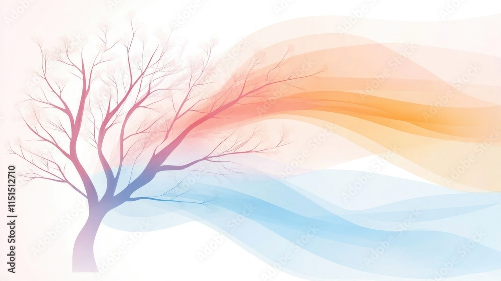 custom made wallpaper toronto digitalAbstract tree with flowing colorful waves in minimalist design