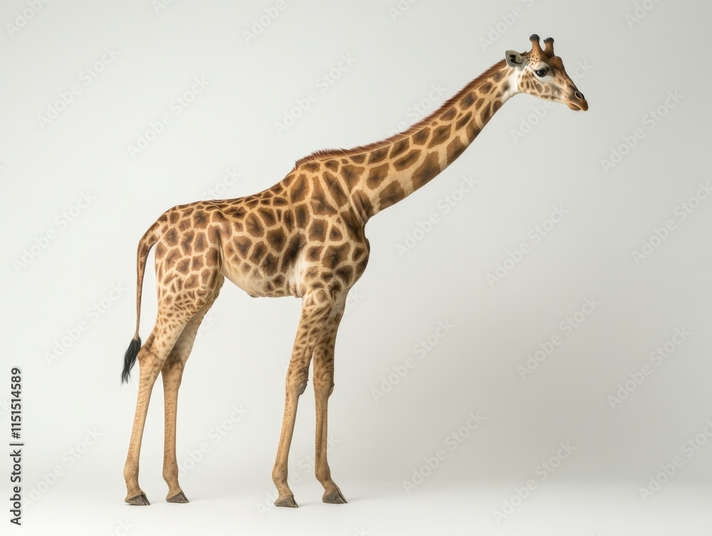 Fototapeta premium A giraffe stands against a white background