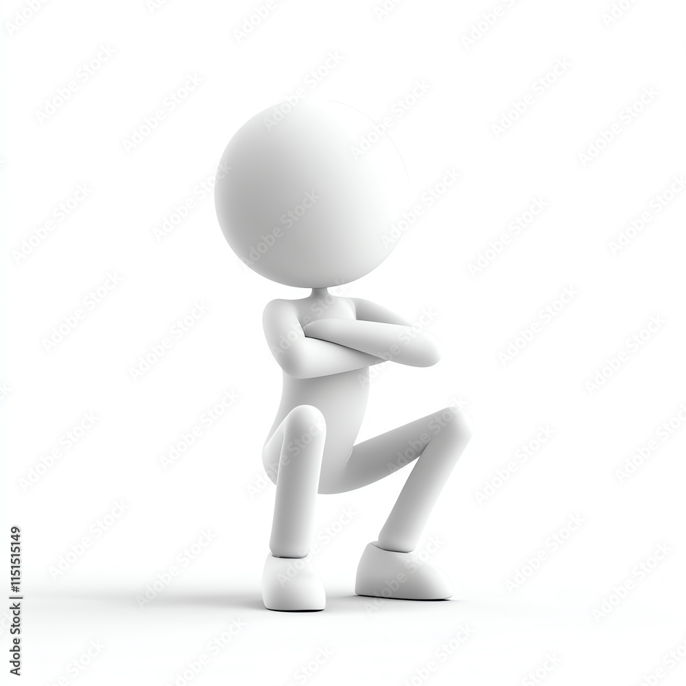 A 3D character demonstrating a squat position showcasing fitness and exercise. A 3D character demonstrating a squat position showcasing fitness and exercise.