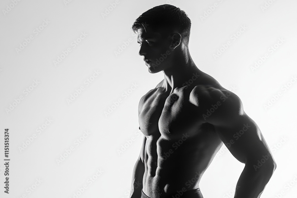 Fototapeta premium monochrome silhouette of a muscular man against a light background
