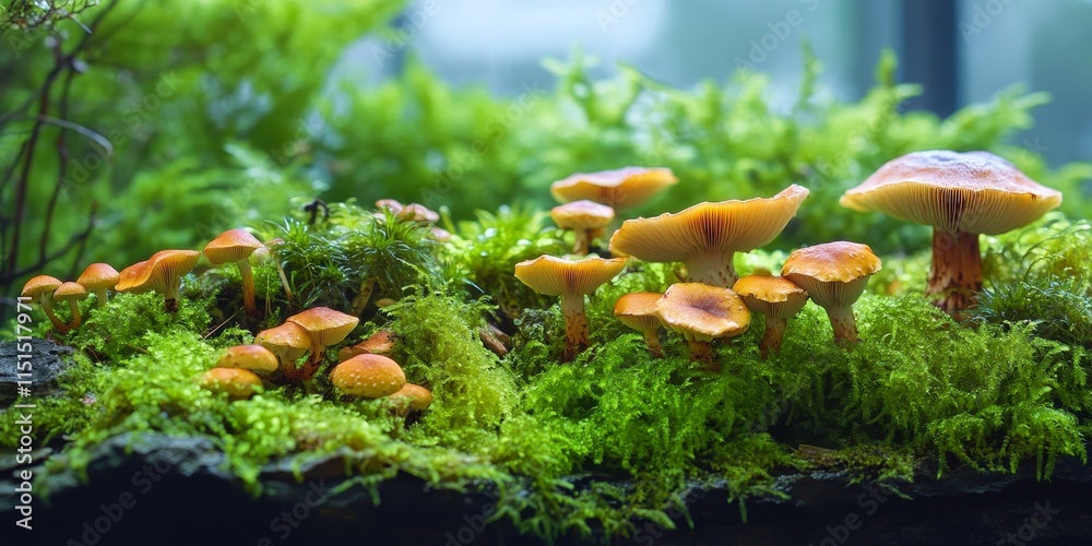 Fungus, specifically boletus, thrives beautifully in lush green moss, showcasing the natural relationship between fungus and its vibrant surroundings in a rich ecosystem. Fungus, specifically boletus, thrives beautifully in lush green moss, showcasing the natural relationship between fungus and its vibrant surroundings in a rich ecosystem.