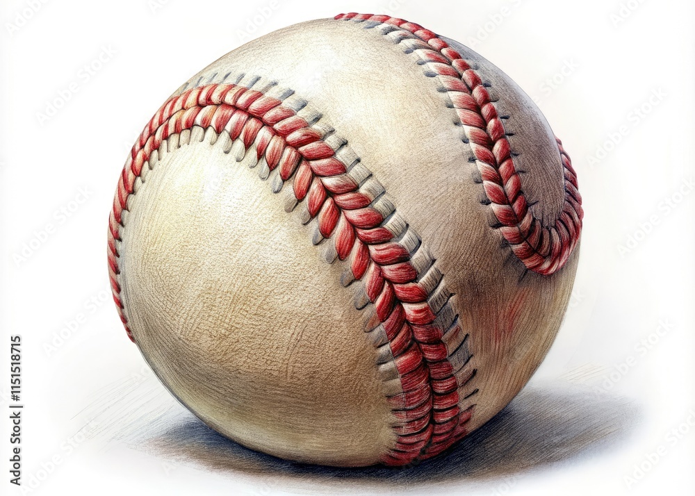Hyperrealistic graphite baseball, meticulously shaded, displays 3D form against a clean white background. Hyperrealistic graphite baseball, meticulously shaded, displays 3D form against a clean white background.