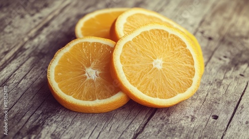 Vintage photo featuring slices of lemon and orange arranged on a weathered wooden surface. This vintage photo captures the essence of citrus with vibrant lemon and orange slices.