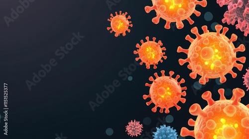 Hepatitis B and C disease idea. Illustration of virus particles representing the COVID-19 pandemic outbreak.