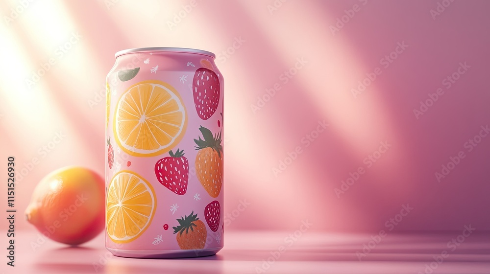 Obraz premium Pink Citrus and Strawberry Soda Can Product Shot