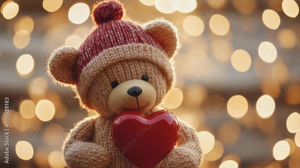 custom made wallpaper toronto digitalCute teddy bear holding a red heart with bokeh background lights