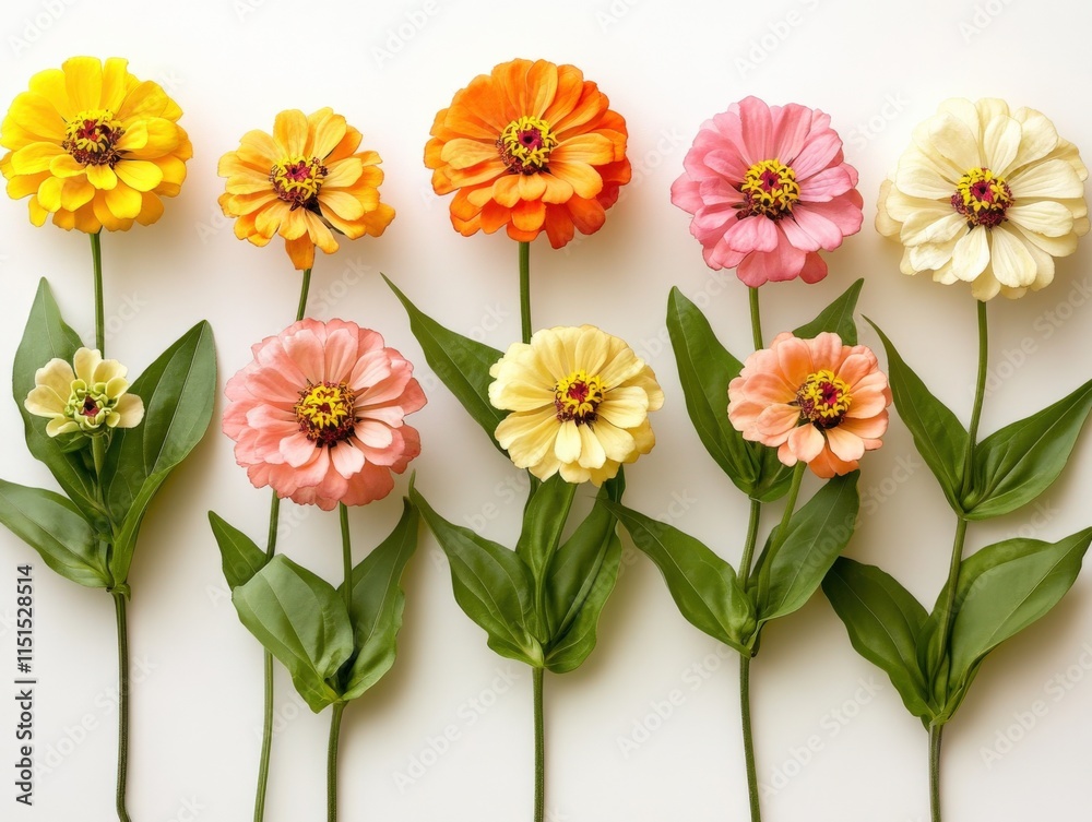 colorful zinnia flowers on a white background colorful zinnia flowers on a white background