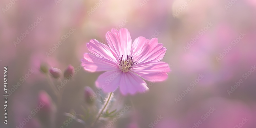 Blurry pink flower illuminated by morning light, showcasing a vintage style for a delicate floral aesthetic. This image highlights a charming blurry pink flower in a soft glow.