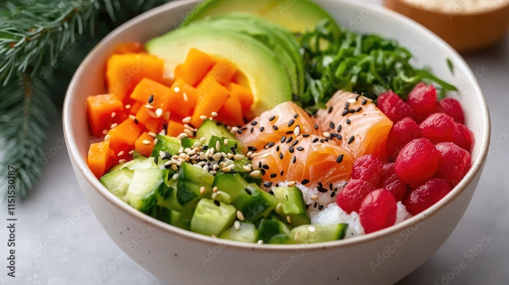 Fresh and Healthy Rice Bowl with Vegetables and Salmon Fresh and Healthy Rice Bowl with Vegetables and Salmon