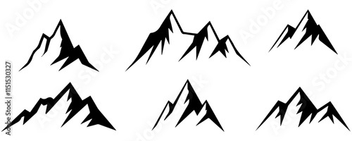 A set of black simple mountain silhouettes in a white background.