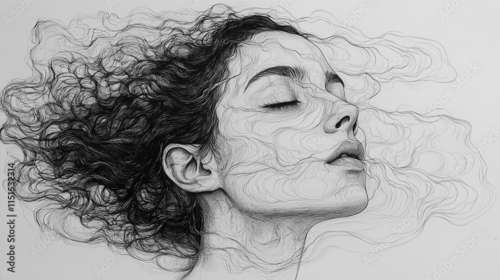 Depression of a woman sketch portrait Depression of a woman sketch portrait