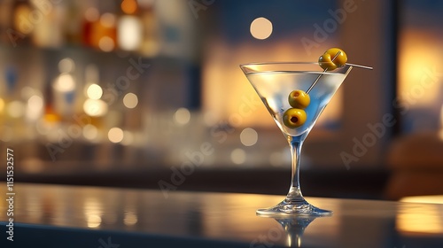 Wallpaper Mural Classic martini cocktail garnished with olives on bar counter. Torontodigital.ca