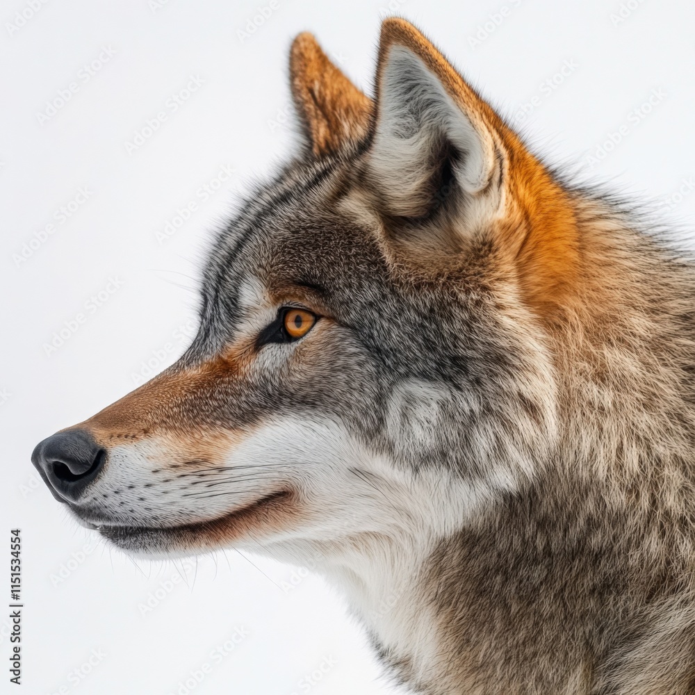 close up of a gray wolf against a white background close up of a gray wolf against a white background