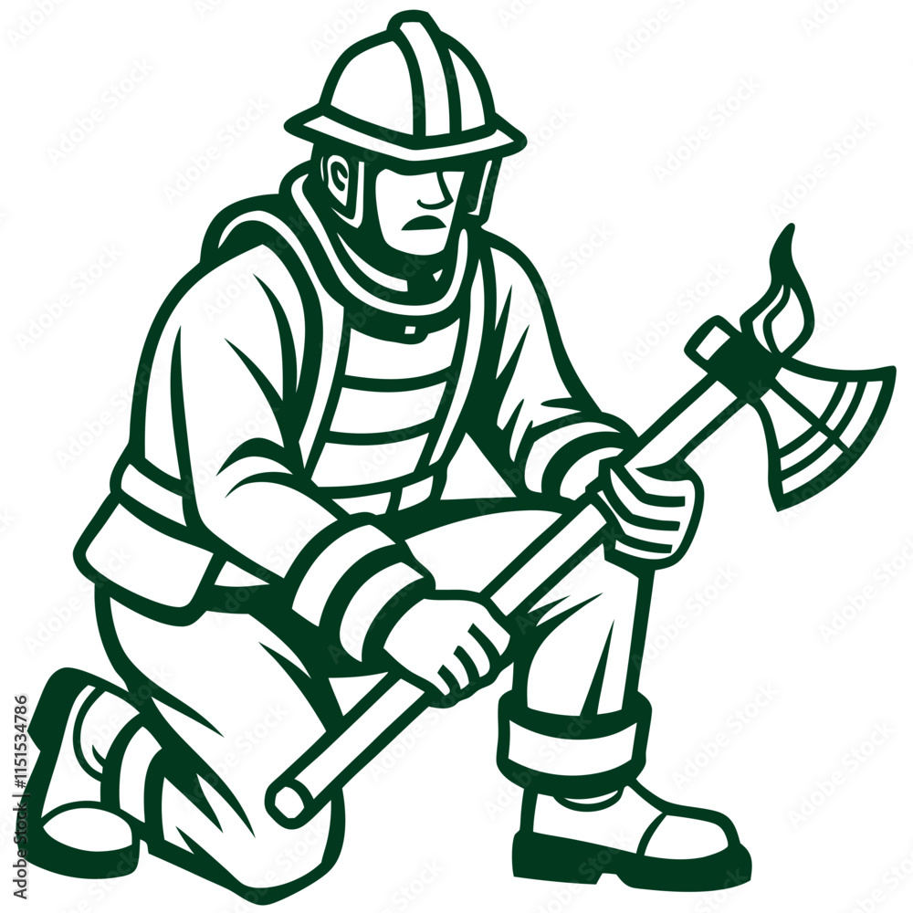 Obraz premium Fireman line a vector illustration 