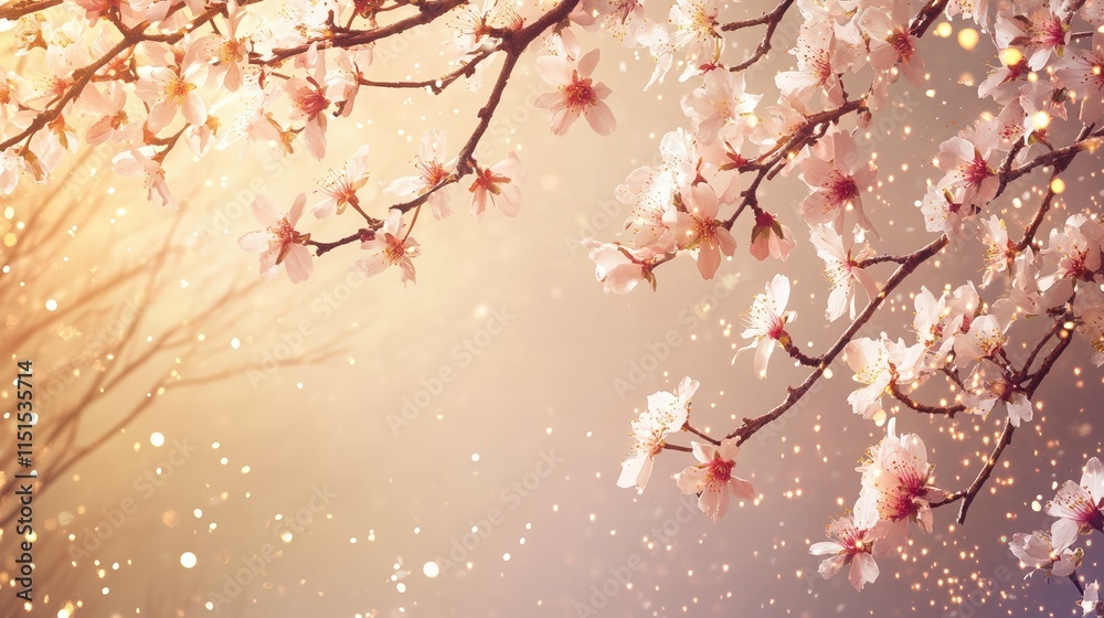 Delicate Blossom Branches in Golden Sunlight