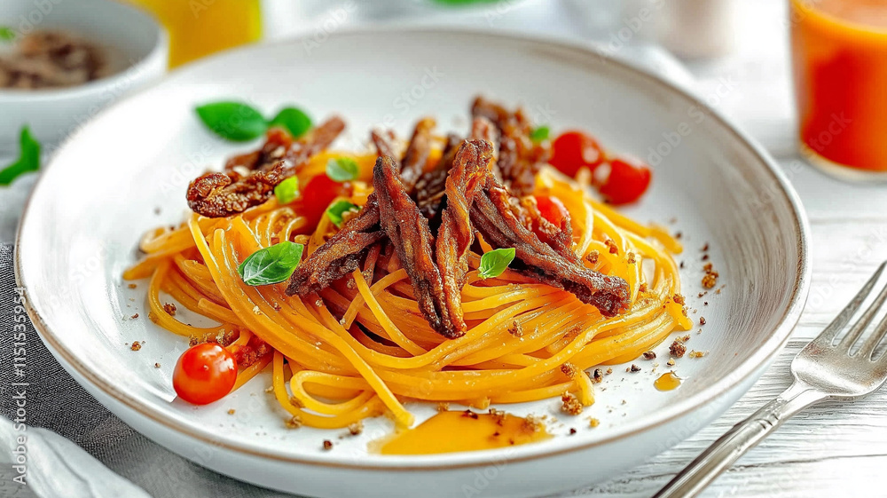 Pasta with meat. Pasta with meat.