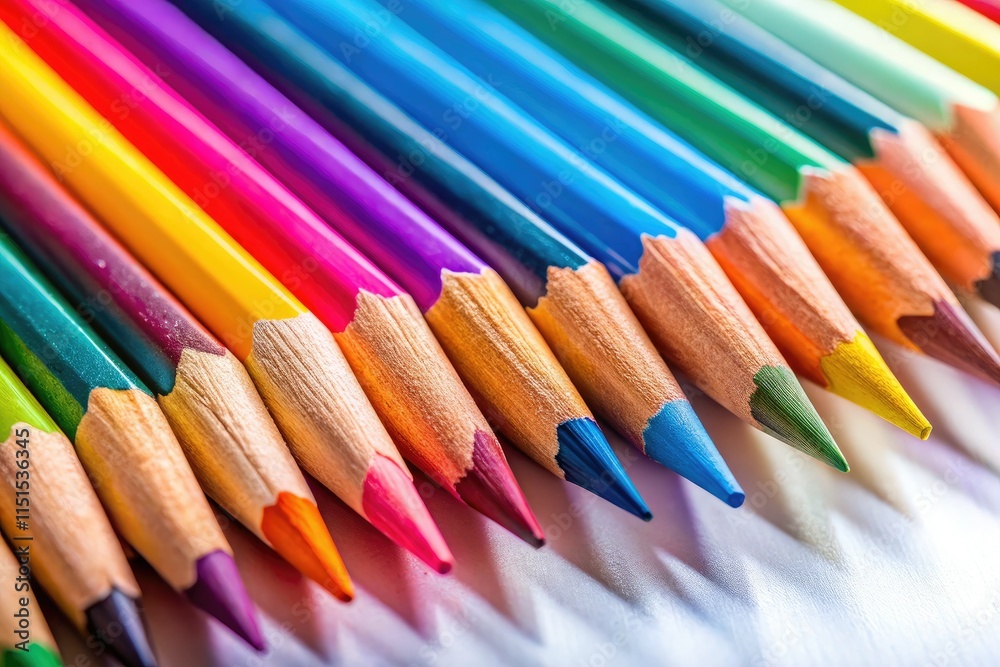 Vibrant colored pencils against a crisp white backdrop, perfect for artistic expression. Vibrant colored pencils against a crisp white backdrop, perfect for artistic expression.