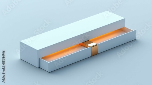 An elegant white packaging box featuring a sleek design with a golden ribbon. Ideal for luxury products, showcasing sophistication and creativity.