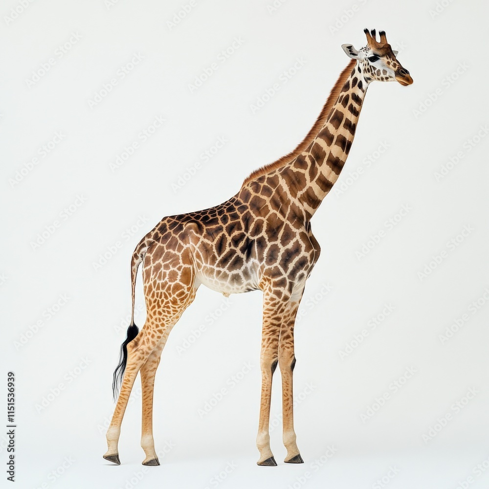 Fototapeta premium A giraffe standing on a white background.