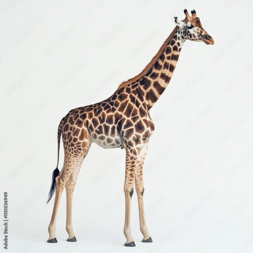 Naklejka premium full shot of a giraffe standing on a white background
