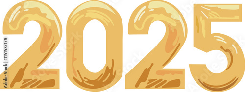 Illustration of Yellow Texture 2025 Number for Happy New Year Celebration Element Vector.